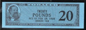 Springer TF1070b, Series 123, 1953, 20 Pounds, Tobacco Stamp, MNH, USA