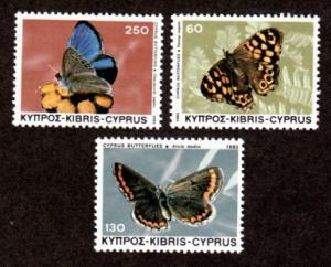 Cyprus 597-599 Mint NH Butterflies!