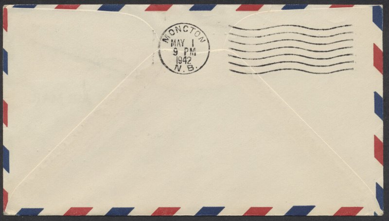 1942 May 1 Sydney NS to Moncton NB Flight Cover AAMC #4205d