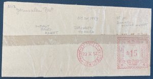 1954 Jerusalem Israel Wrapper Meter Cancel Cover To Haifa