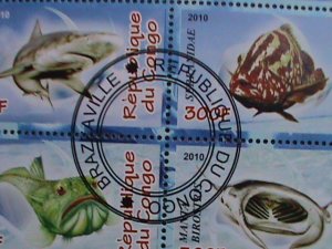 CONGO-2009-MARINE OCEAN FISHES CTO SHEET VF-WITH CLEAR FANCY FIRST DAY CANCEL