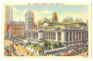 New York City Public Library Linen Postcard Mailed 1939 Jackson Heights, Queens