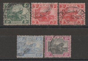 FEDERATED MALAY STATES 1904 Tiger 1c, 3c 2 colours, 10c wmk mult crown to Right.