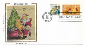 US 1939 & 1940 (20c) Christmas 2 singles on FDC Colorano Silk Cachet ECV $15.00