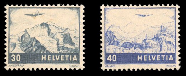 Switzerland #C43-44 Cat$57.50, 1948 Airpost, set of two, never hinged