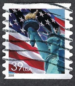 United States #3983 39¢ Lady Liberty & Flag (2006). Coil. Perf. 8 1/2. Used.