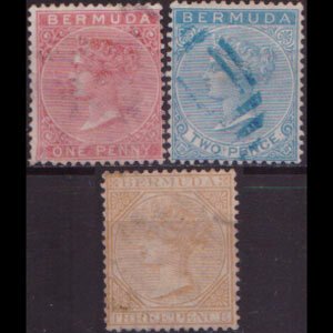 BERMUDA 1865 - Scott# 1-3 Queen Victoria 1-3p Used