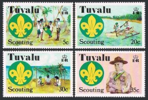 Tuvalu 50-53, MNH. Mi 50-53. Scouting in Tuvalu, 50, 1977. Canoe, Baden-Powell.