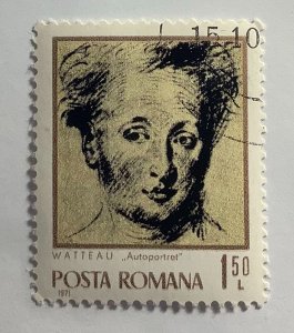 Romania 1971 Scott 2291 CTO - 1.50 L,  Jean Watteau selftportrait,  painter