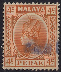 Perak Malaya 1935 - 37 KGV 4ct Orange used SG 90 ( C526 )