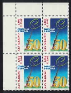 San Marino Council of Europe T1 Corner Block of 4 1999 MNH SG#1725