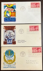 985 Cachetcraft Lot of 3 Grand Army of the Republic FDCs 1949