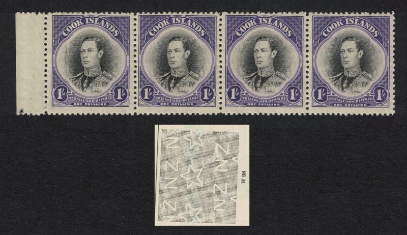 Cook Is. King George VI 1Sh WZ98 Strip of 4 1944 MNH SG#143