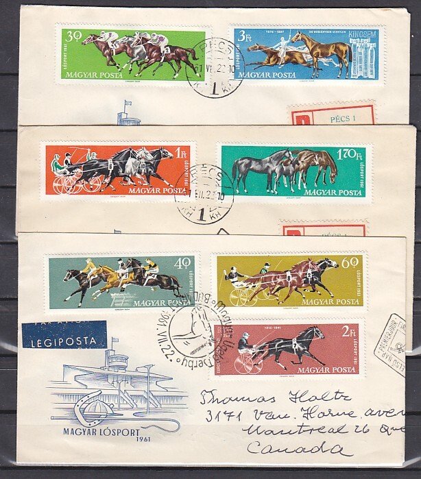 Hungary, Scott cat. 1406-1412. Race Horses issue. 3 First day covers. ^