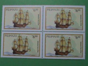​PHILIPPINE STAMP: SPENISH GALLEON SAIL SHIP-MNH STAMP BLOCK OF 4. VERY RARE.