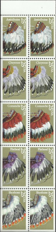 # 2501-2505 UNFOLDED PANE PL# 1 MINT NEVER HINGED ( MNH ) INDIAN HEADDRESS