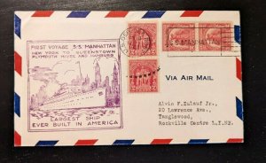 1932 Maiden Voyage SS Manhattan Sea Post Airmail Cover to Long Island New York