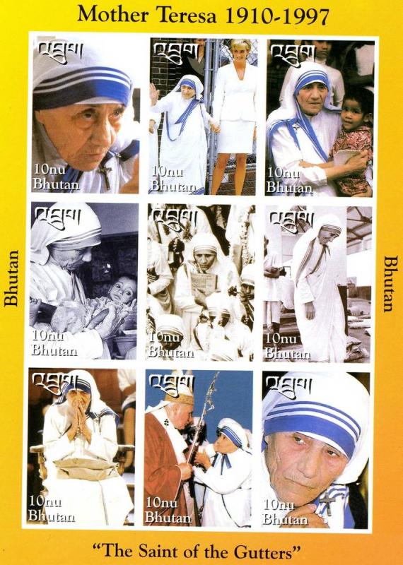 Bhutan,Pope John Paul II,M.Teresa Sheet (9) Imperf. mnh.vf