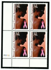 US  3081  Breast Cancer Awareness 32c - Plate Block Of 4 - MNH - 1996 -P22222 LL