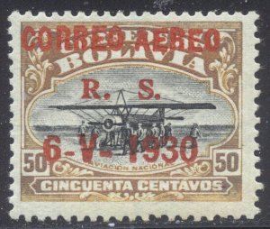 BOLIVIA #C17 SCARCE Mint LH w/ Cert - 1930 50c Orange & Black