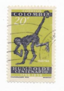 Colombia 1960 Scott 715 used - 20c, Spider Monkey, Von Humboldt Death