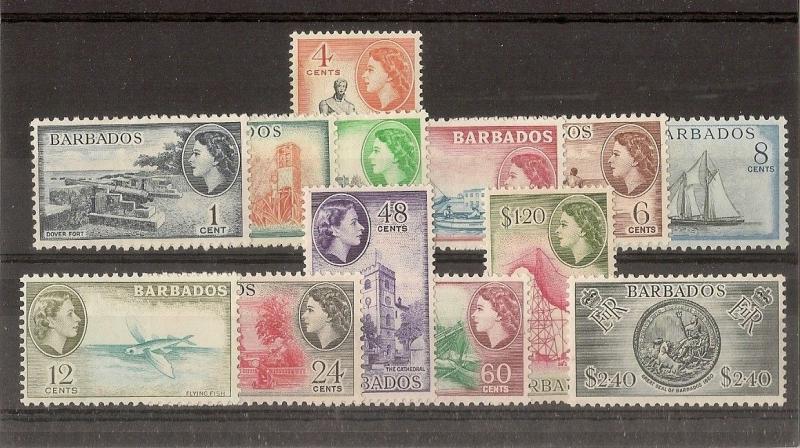 Barbados 1953 Definitive Set SG289-301 Mint Cat£75