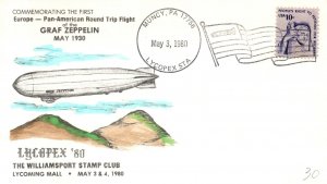 COMMEMORATING THE FIRST EUROPE - AMERICAN GRAF ZEPPELIN FLGHT HAND-COLORED 1980