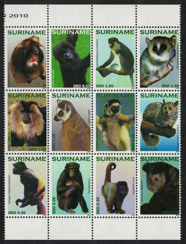 Suriname Primates 12v Sheetlet SG#2875-2886