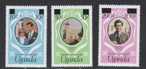 Uganda # 314a-316a, Royal Wedding,Surcharges, Mint NH, 1/2 Cat.