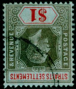 MALAYSIA - Straits Settlements SG210w, $1 FINE USED. Cat £250. WMK INV