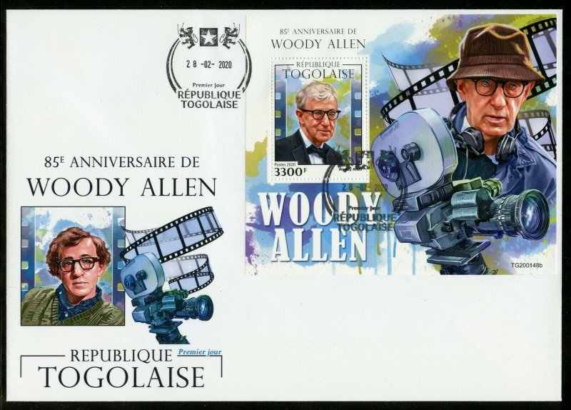 TOGO 2020  85th  ANNIVERSARY OF WOOD ALLEN   SOUVENIR SHEET FIRST DAY COVER