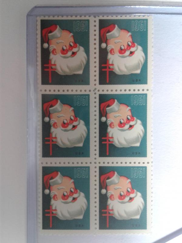 1951 CHRISTMAS SEALS BLOCK OF 6 MINT NEVER HINGED GEMS !! GREAT FIND !!