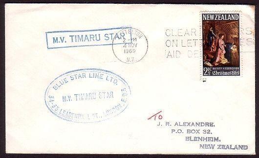 NEW ZEALAND 1969 cover ship cachet MV TIMARU STAR..........................31015