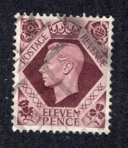 Great Britain 1947 11p violet brown George VI, Scott 266 used, value = $2.00