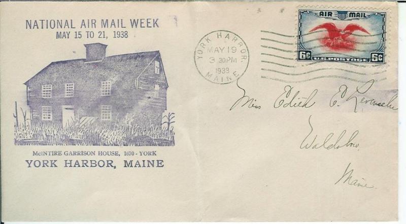 National Air Mail Week 1938 York Harbor Maine 5/19/1938 McIntire Garrison + C23