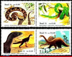 2316-19 BRAZIL 1991 MUSEUMS BRAZILIAN, SNAKES AND DINOSAURS, MI# 2415-18 SET MNH