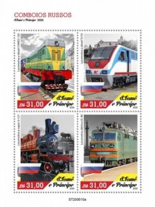 St Thomas - 2020 Russian Locomotive Trains - 4 Stamp Sheet - ST200610a