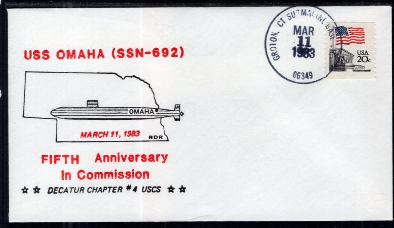 US USS Omaha 5th Anniversary in Commission 1983 Submarine Cover