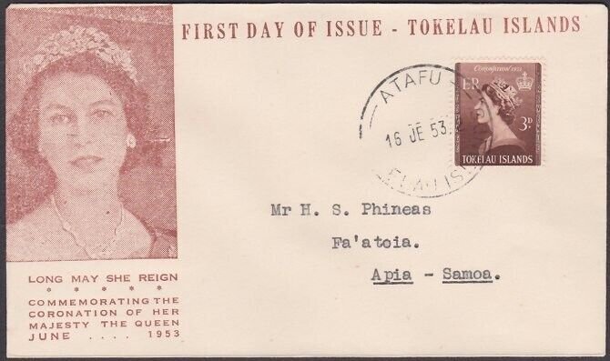 TOKELAU 1953 Coronation FDC - Atafu cds....................................a3456