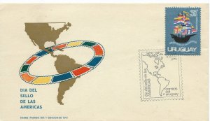 URUGUAY 1972 STAMPS OF THE AMERICAS DAY SHIP, FLAGS, MAP OF AMERICA, FDC COVER