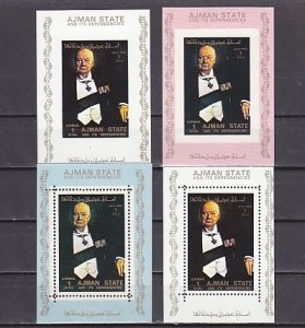 Ajman, Mi cat. 2905 only. Sir Winston Churchill values as 4 s/sheets. ^