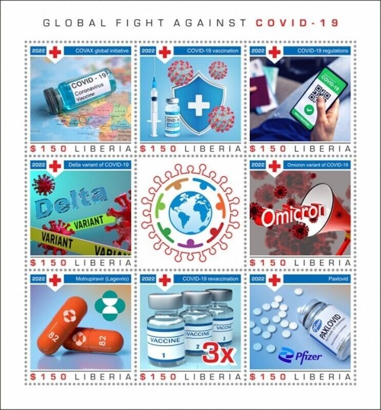 Liberia - 2022 Global Pandemic Fight Medicine - 8 Stamp Sheet - LIB220130a