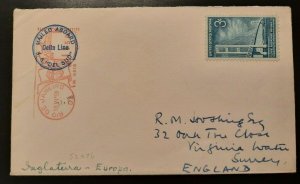 1959 Mailed Aboard SS Del Sud Aux Rio de Janeiro Brazil Virginia Water England