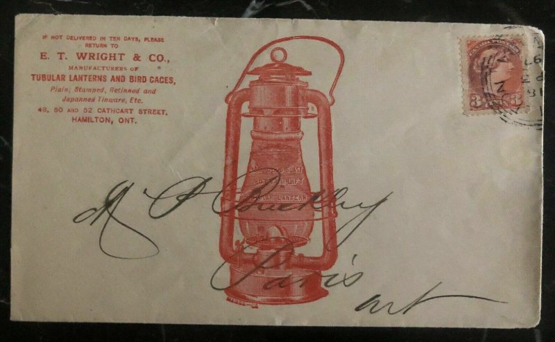 1897 Hamilton Canada Advertising Cover Tubular Lanterns To Paris Ontario