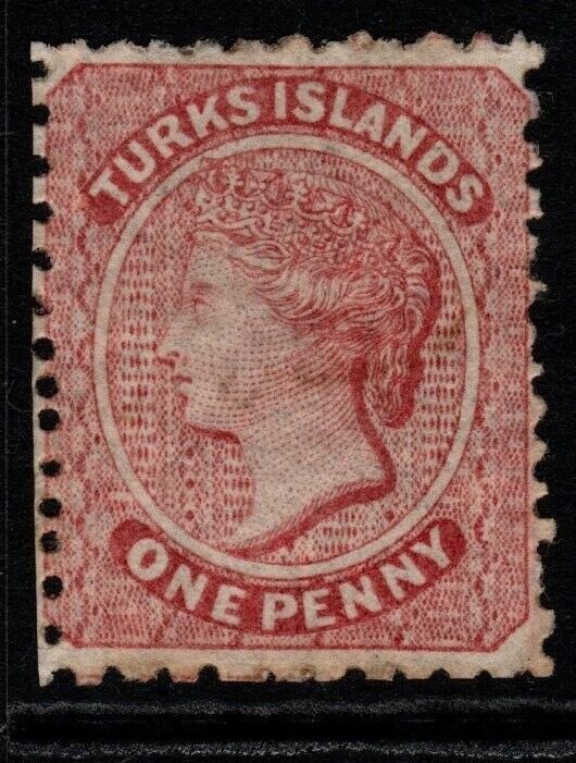 TURKS ISLANDS SG4 1873 1d DULL ROSE-LAKE MTD MINT 