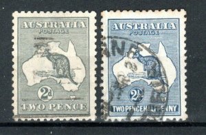 Australia 1915 2d grey and 1917 2 1/2d deep blue Kangaroos FU CDS/fu