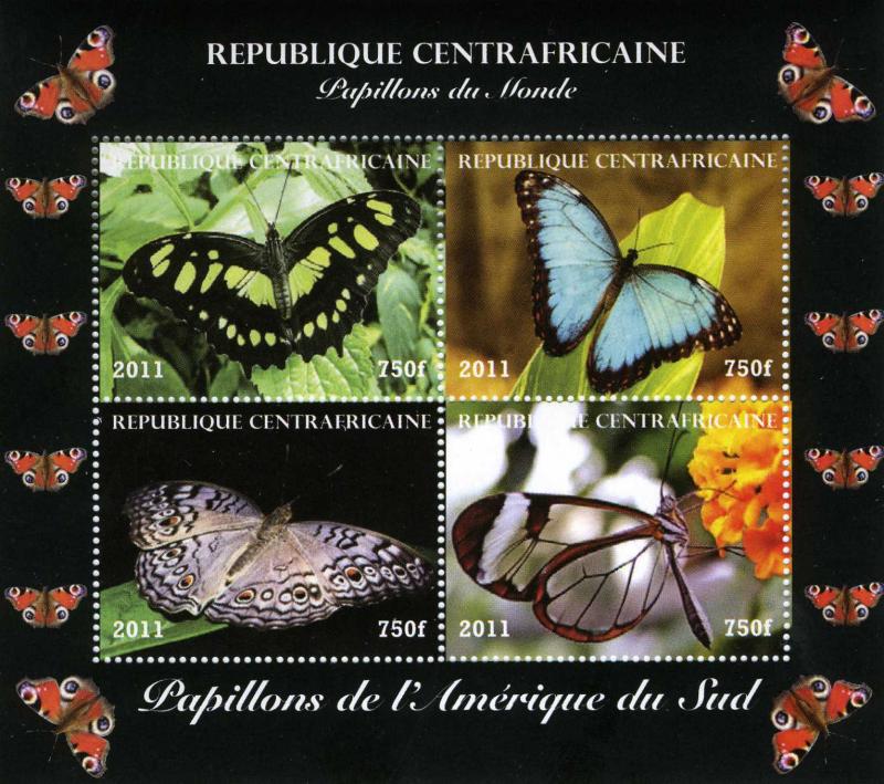 Central African Republic 2011 Butterflies South America Sheet Perforated mnh.vf