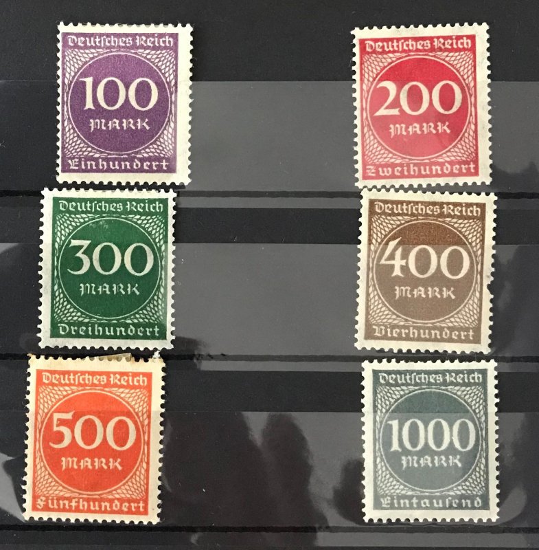 1922-1923 Germany Deutches Reich Scott 229-234 Mint CV$1.50 Lot 1015