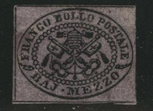 Roman or Papal States Scott 1e MH* 1852 on dark violet 