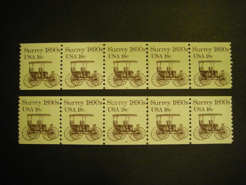 Scott 1907, 18 cent Surrey, PNC5 #14, MNH Transportation Coil Beauty